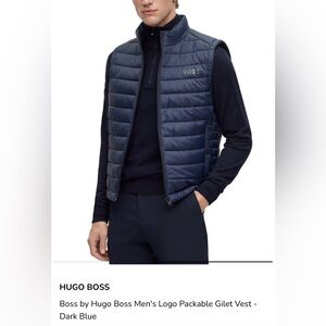 Hugo Boss Mens Quilted Navy Lightweight Packable Puffer Vest, size 44R, NWOT